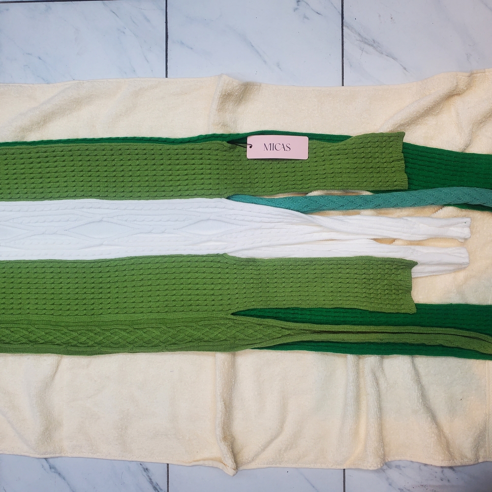 Green and White Knit Scarves